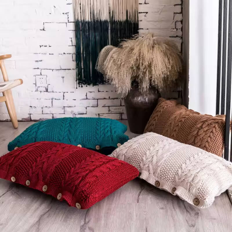 Wholesale Price Vintage Plain Soft Cozy Customizable Pure Color Cotton Knitted Pillow Cushions for Seat Sofa