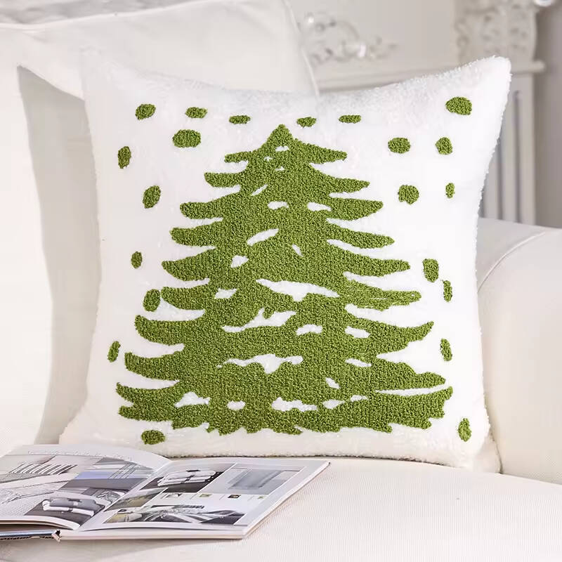 Green Christmas Tree Embroidery Pattern Knitted Pillow Christmas Holiday Decoration Holiday Hot-selling Pillow Home