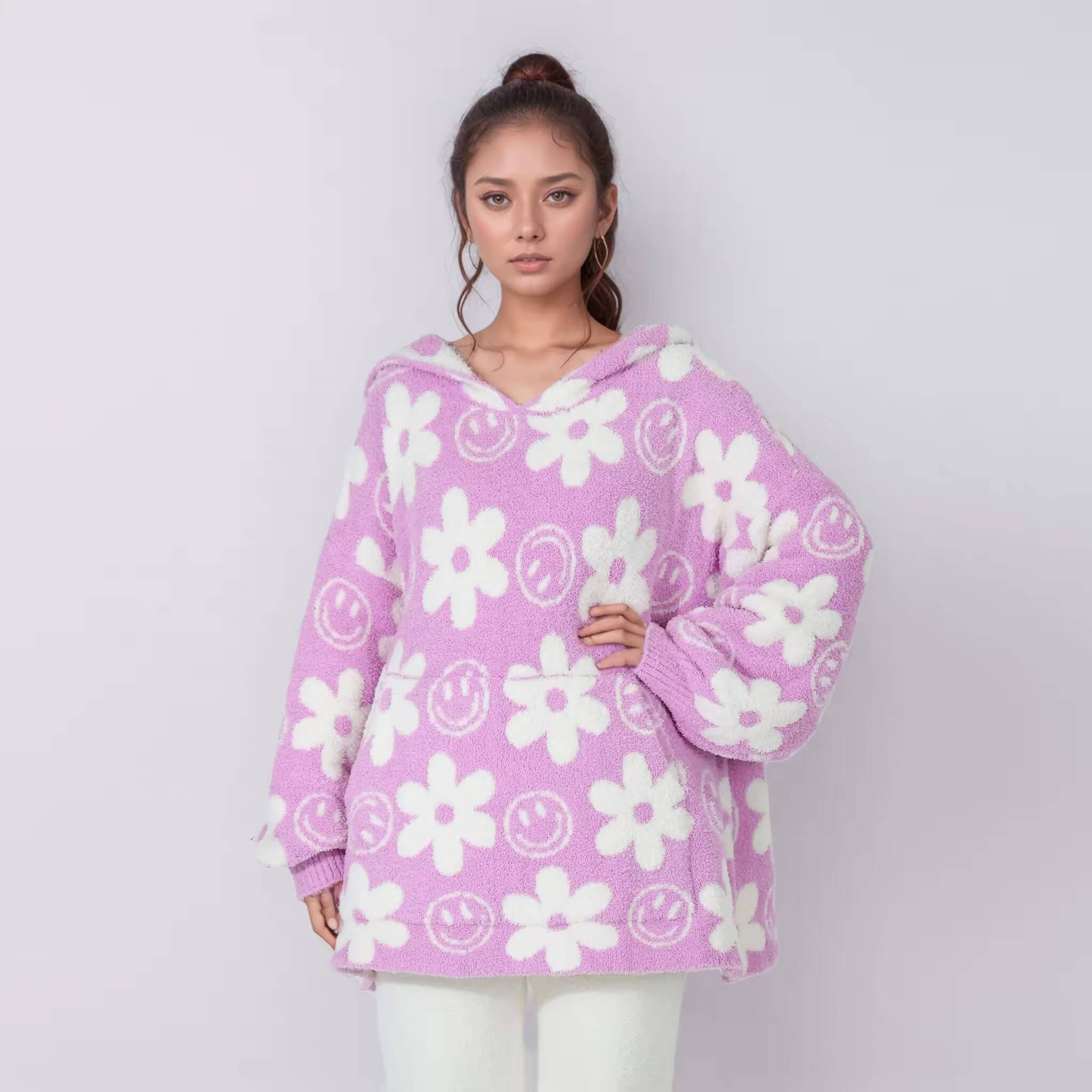 Printed Comfortable Thick Winter Hooded Home Clothing Printing Knitted Home Clothing for Women Use in Home