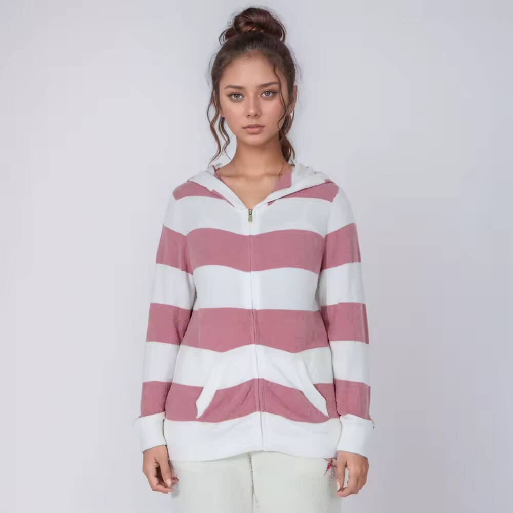 High Quality Customized Full Sleeve Double Color Hooded Pajamas Sleepwear Set for Women Wholesale