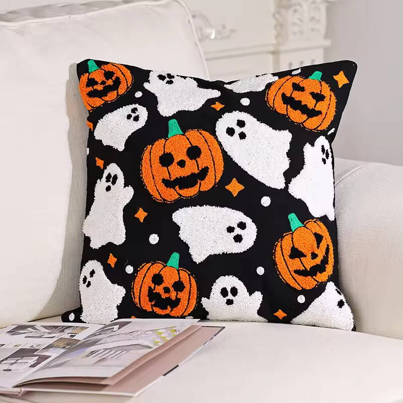Funny Pumpkin Halloween Decoration Needlepoint Pillow Customized Cartoon Pattern Holiday Gift Children's Favorite for Home Use