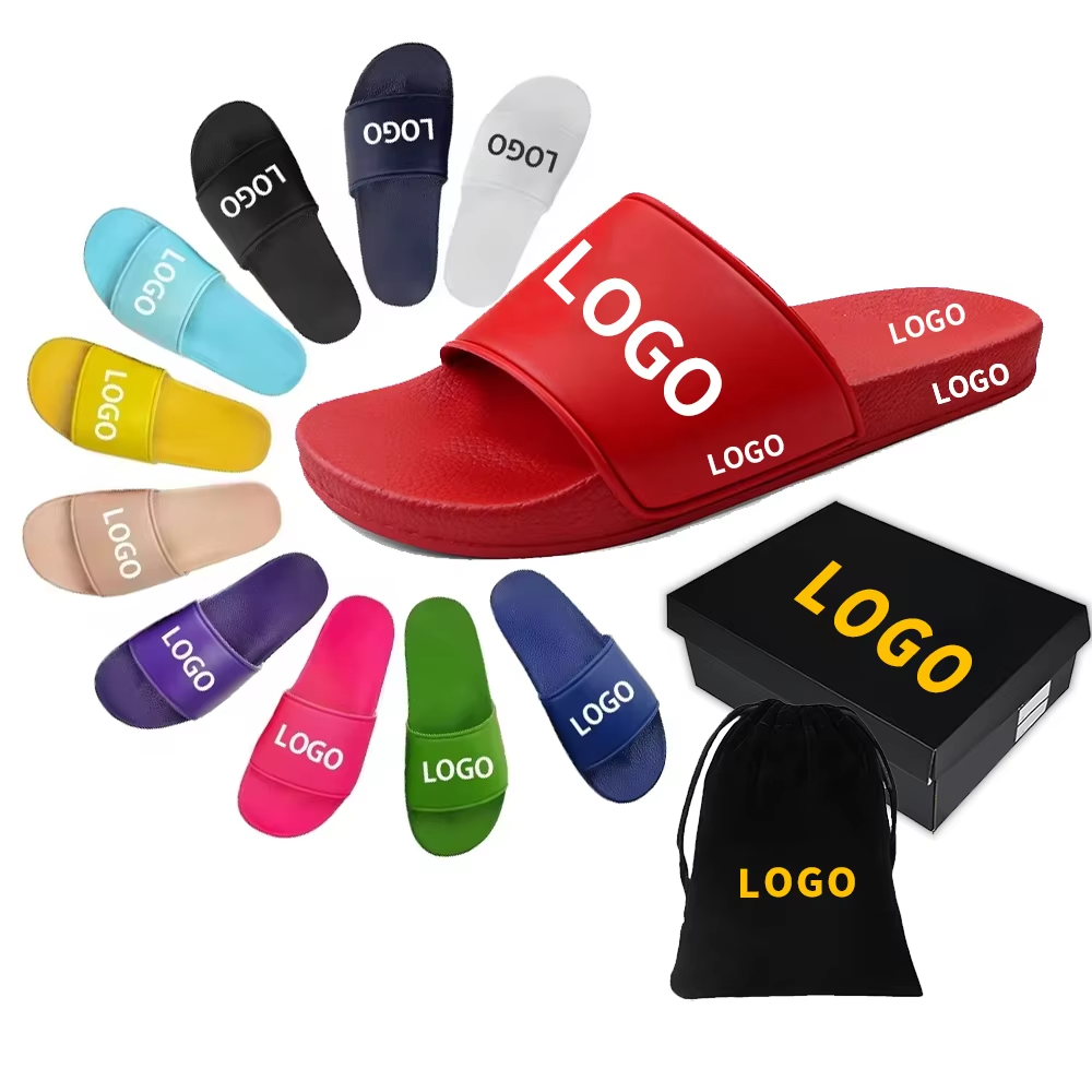 2024 OEM Custom Black PVC Slippers Sandals Solid Color Men's Slides Wholesale Blank Customizable Logo Team Club Slippers