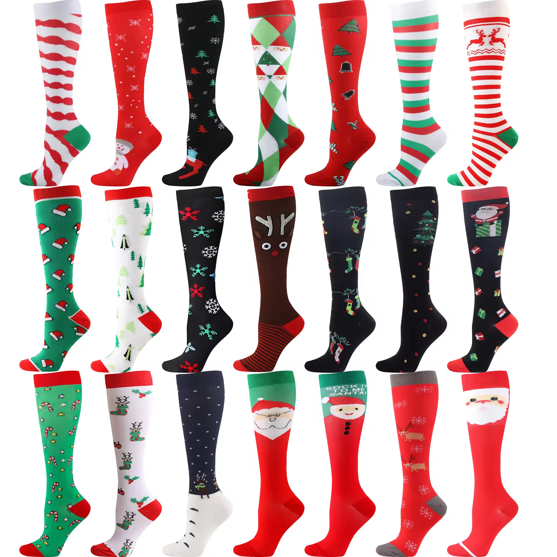 High Quality Wholesale Custom Logo Christmas Socks Knee Compression Socks Suitable for Daily Sports Use