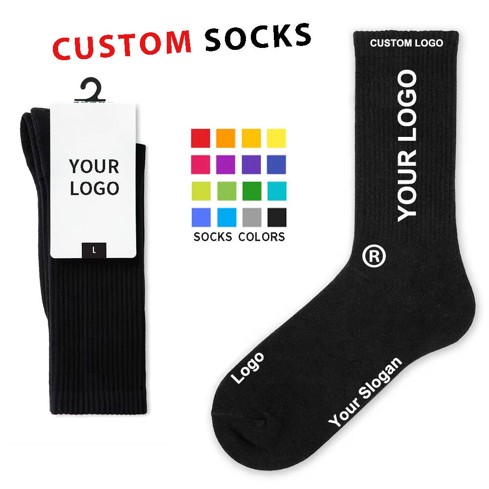 Custom high quality mid-calf socks for club team company branding with unisex printed pattern knitted bottom with logo ODM suppl