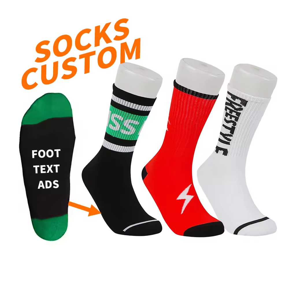 Customizable Men's Athletic Socks High Quality Cotton with Custom Logo Design Hand Drawn Printing Colorful Patterns at Bottom