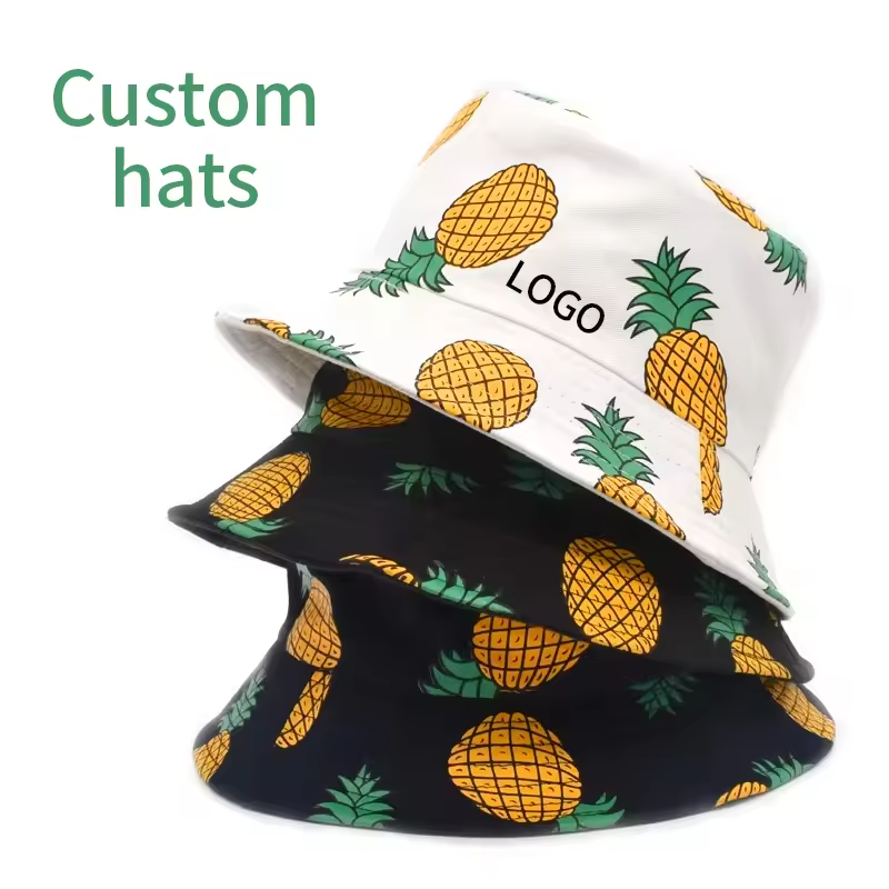 Fashion designer custom logo bucket hat double side printing bucket hat summer outdoor cotton bucket hat for women