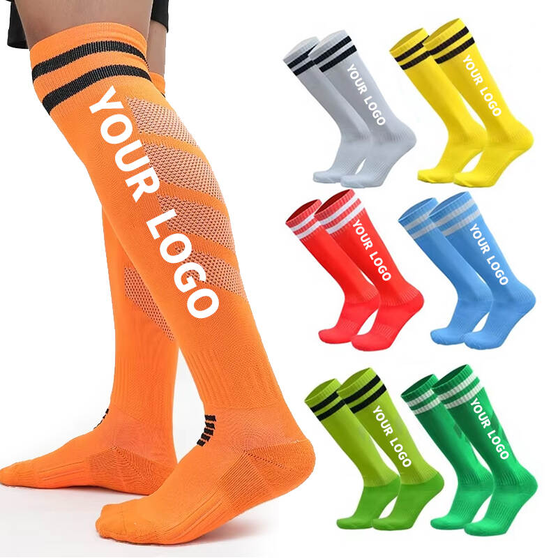 Customized long football socks solid color long breathable sports socks over the knee towel bottom socks