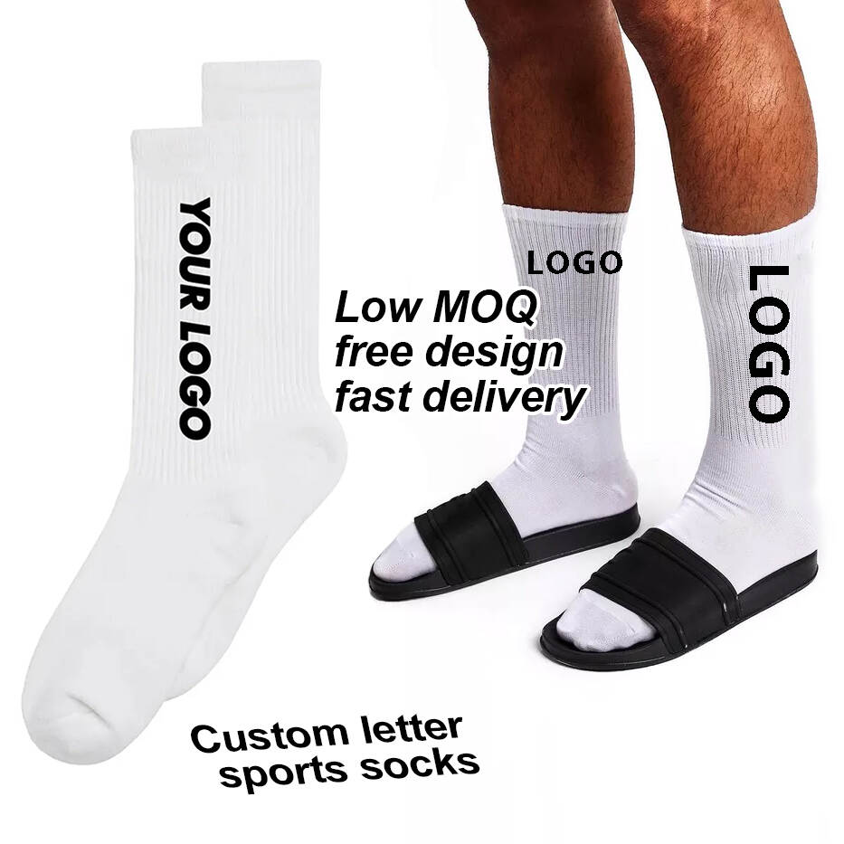 2025 High Quality Customized Lettering Sports Socks Thick Striped White Middle Socks Bottom Printed Logo Fitness Applicable