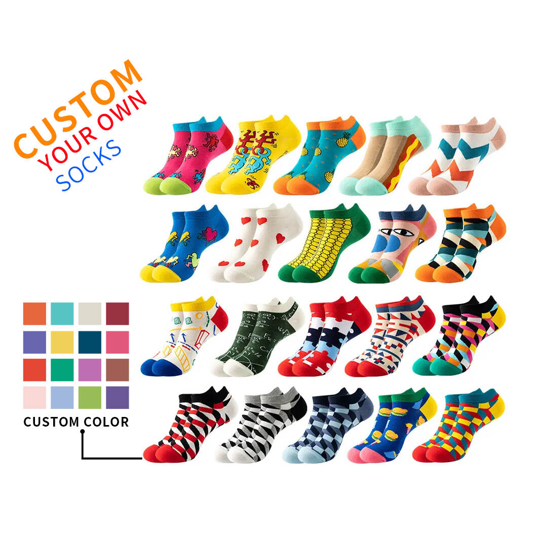 Wholesale Casual Cotton Designer Socks Anti-Slip Feature Funny Crazy Funky Fashion Custom Logo Ankle Sox Fancy Tube Crew Happy