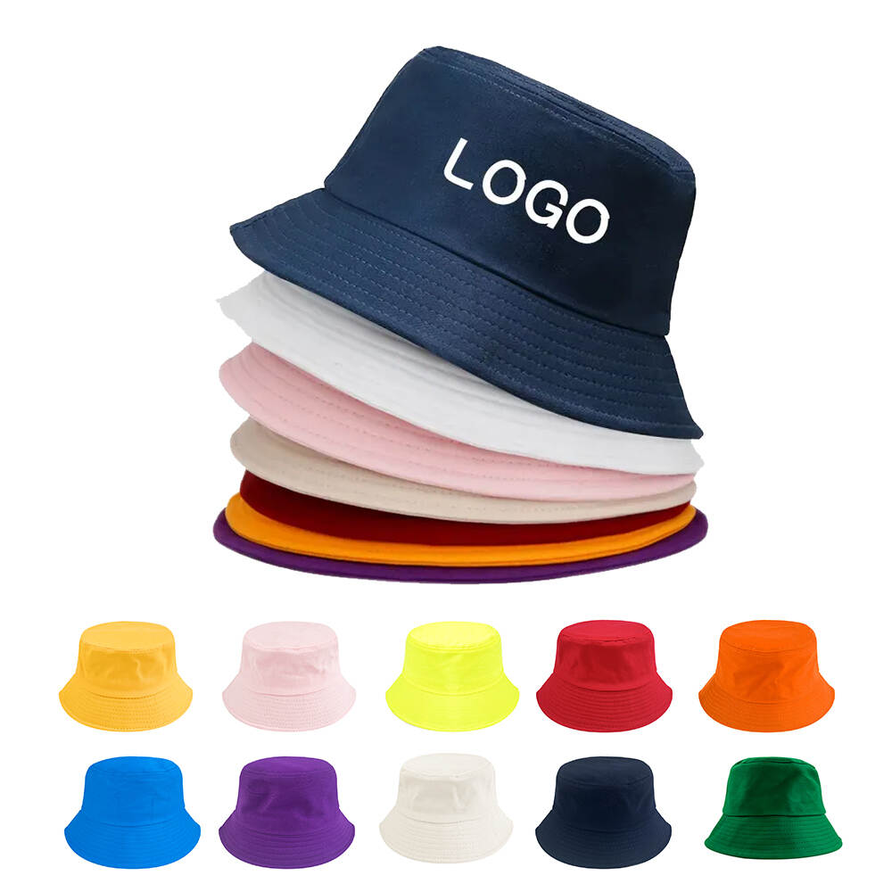 Wholesale Custom Logo Solid Color Printed Cotton Wide Brim Bucket Hat Embroidered Cartoon Pattern