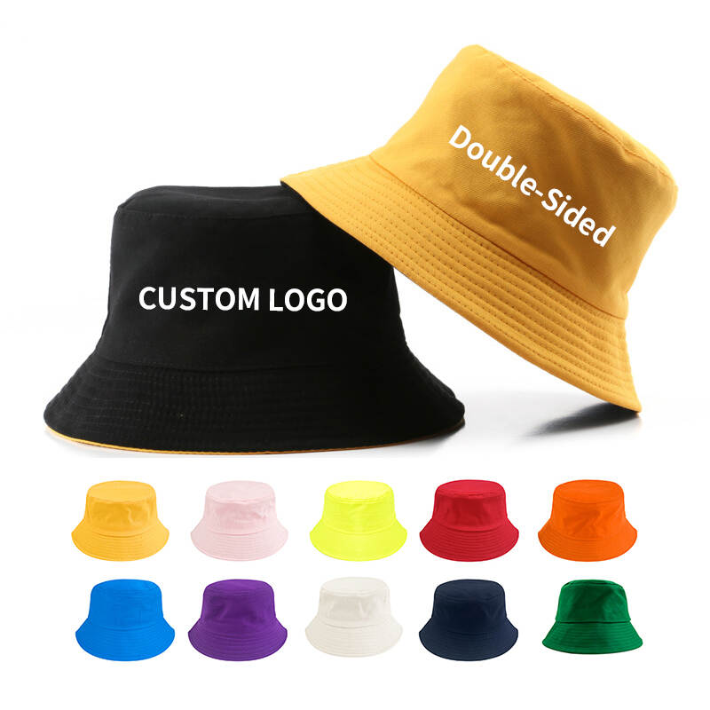 Men's and women's cotton flat top wide brim bucket hat outdoor wholesale embroidery printing on both sides customizable