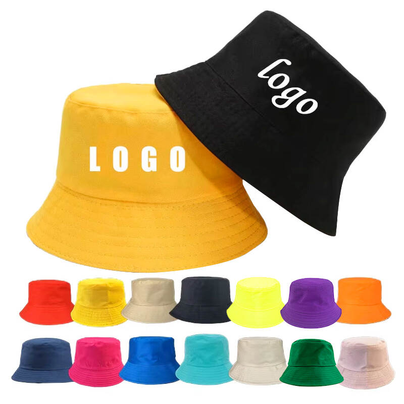 Men's and women's cotton flat top wide brim bucket hat outdoor wholesale double-sided embroidery printing team customization