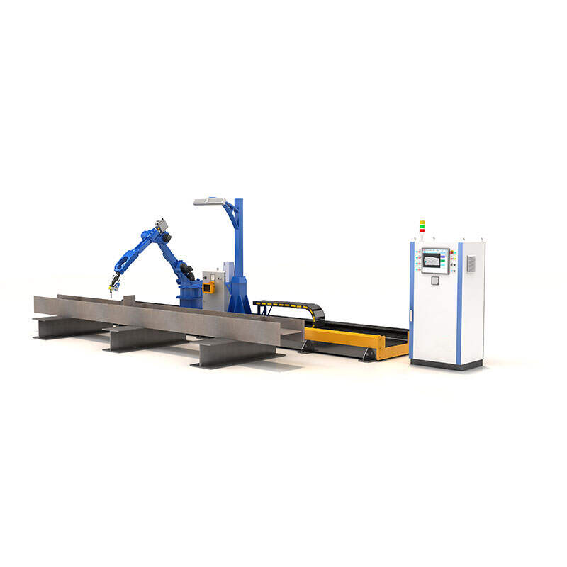 Floor-mounted rail robot welding station