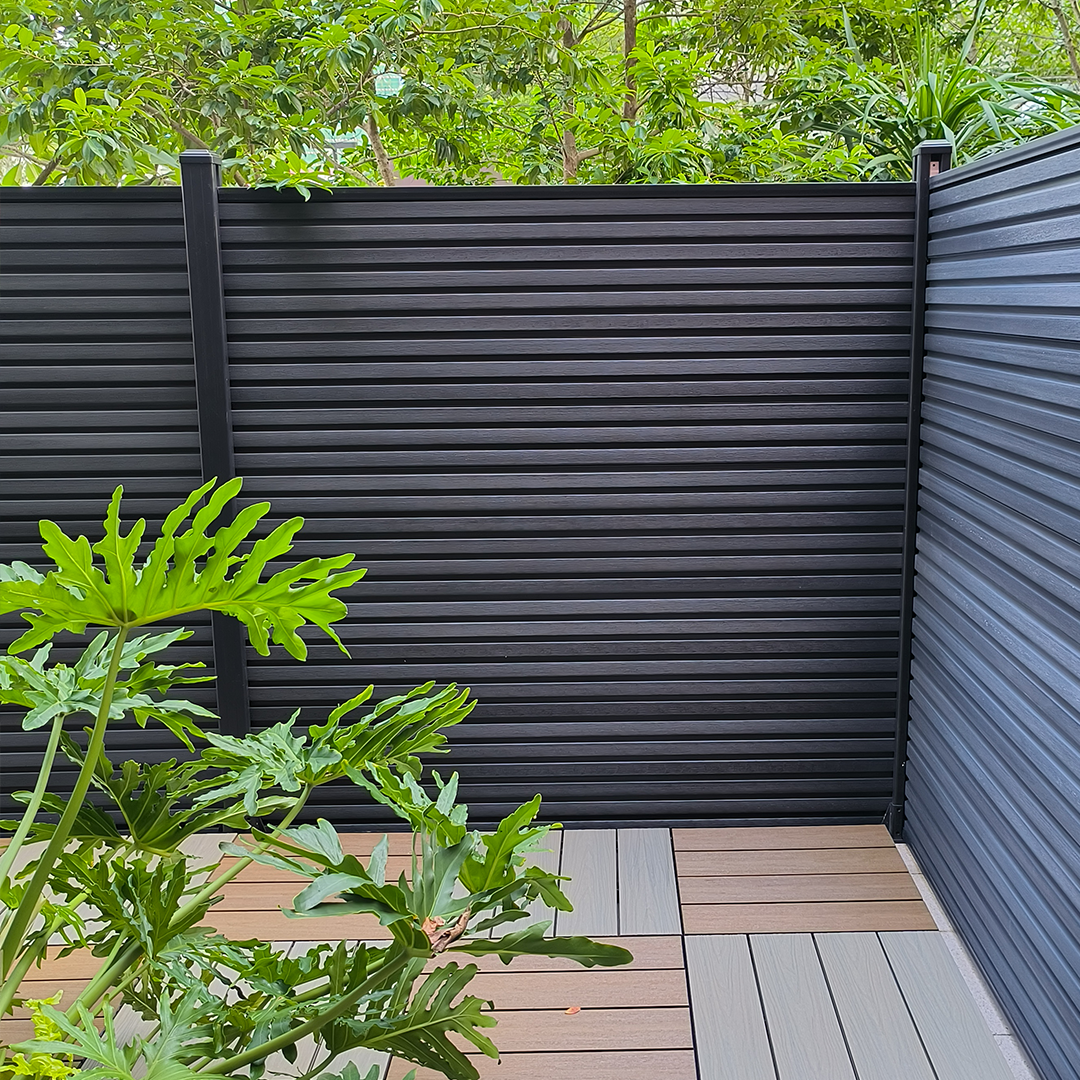 Black grey slat wall fence panel