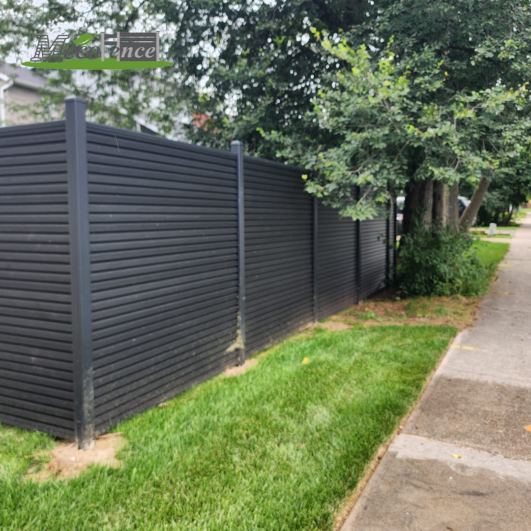 Black 3D slat wall fence finished project in the yard