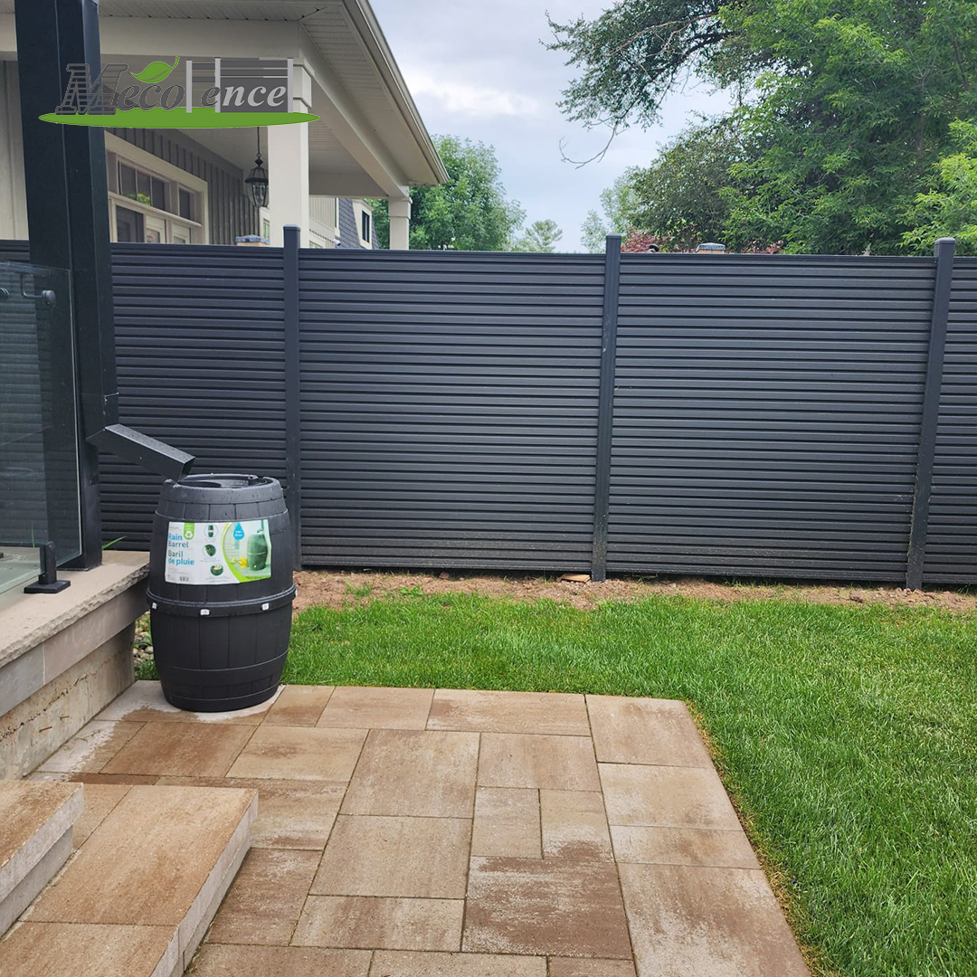 Black 3D slat wall fence finished project in the yard