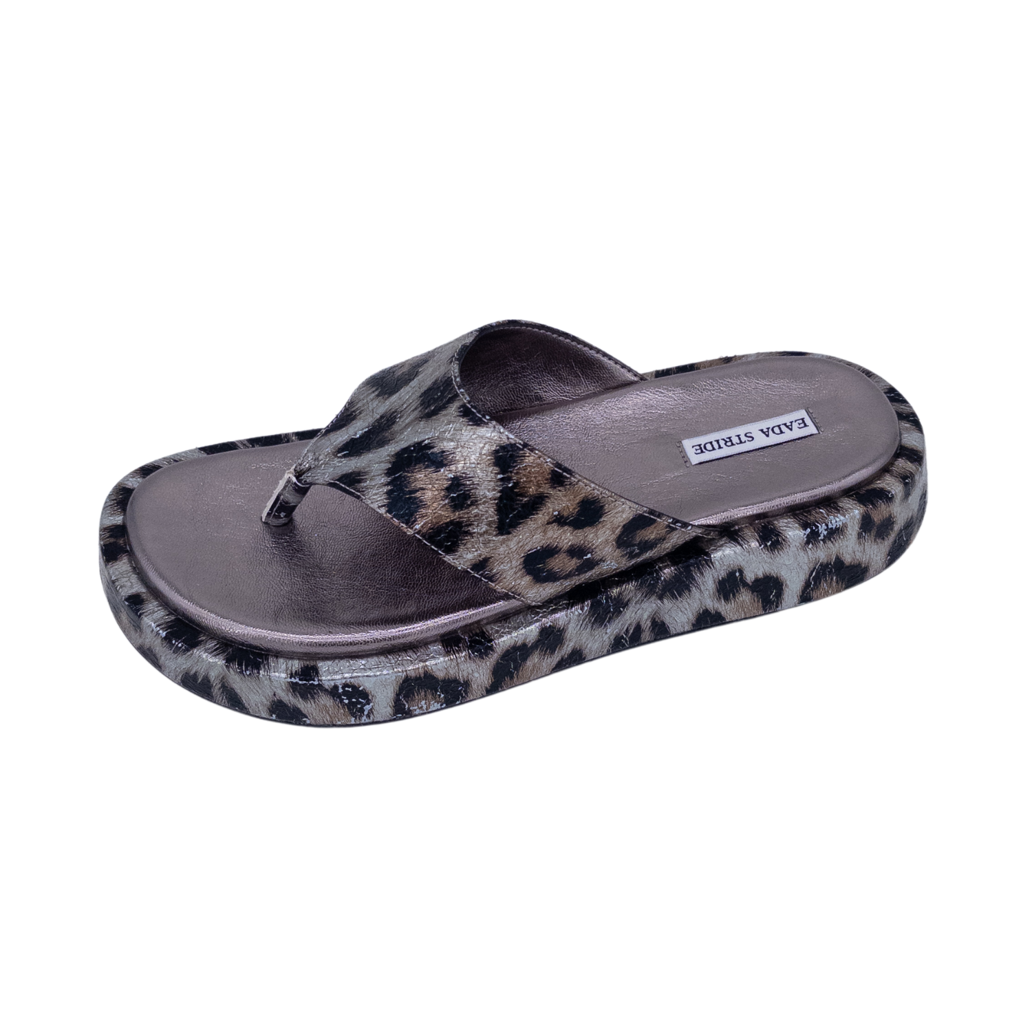 High rise platform sandals; Leopard print thong sandals; Cushion platform flip flops; Trendy summer platform shoes; Bold women’s platform sandals