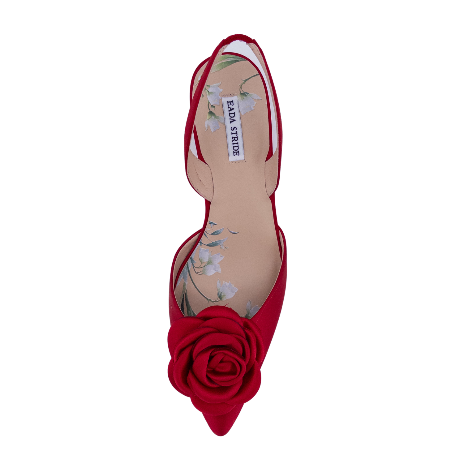 floral embellished slingback heels wholesale; red dress heels for special occasion B2B; kitten heel evening shoes supplier; satin rose toe party shoes manufacturer; women’s slingback pumps for private label