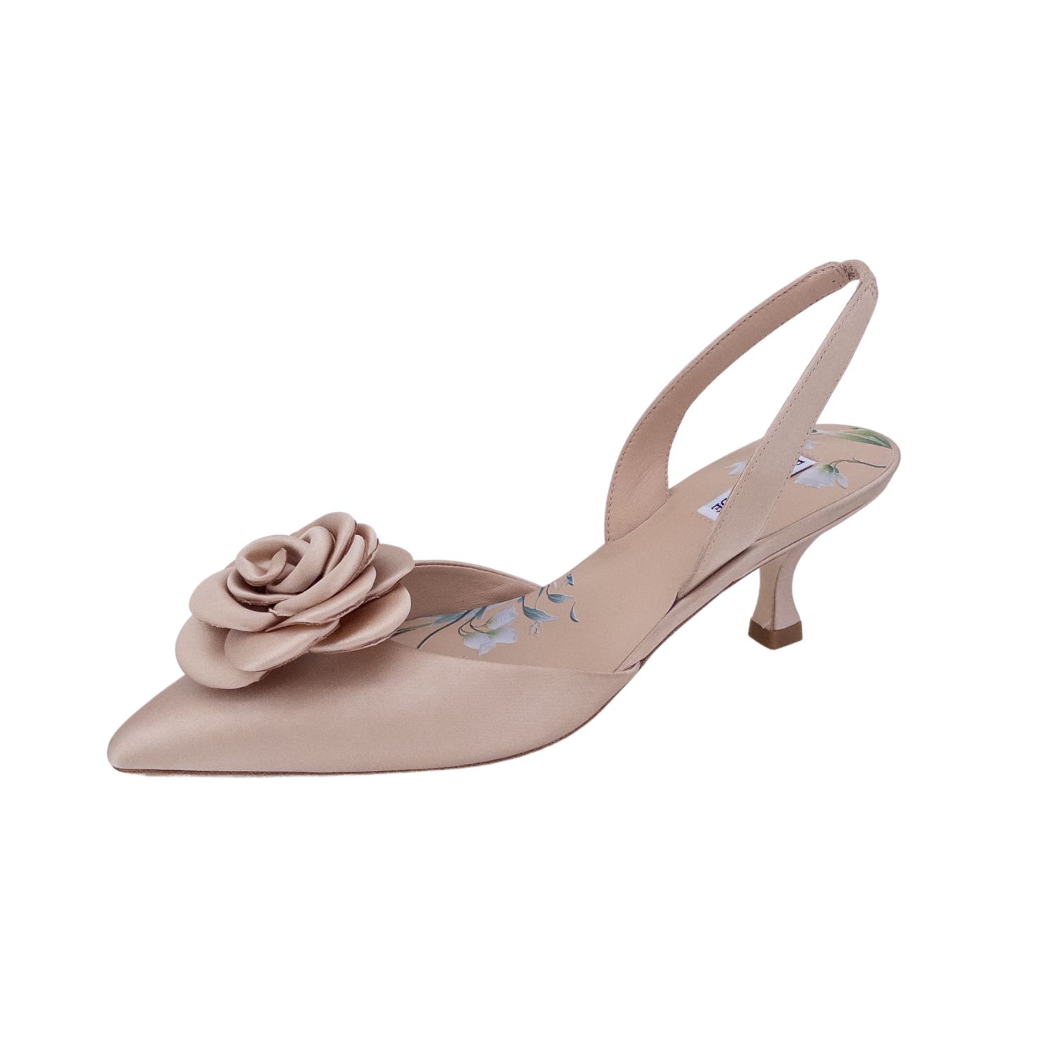 Floral Embellished Slingback Kitten Heels