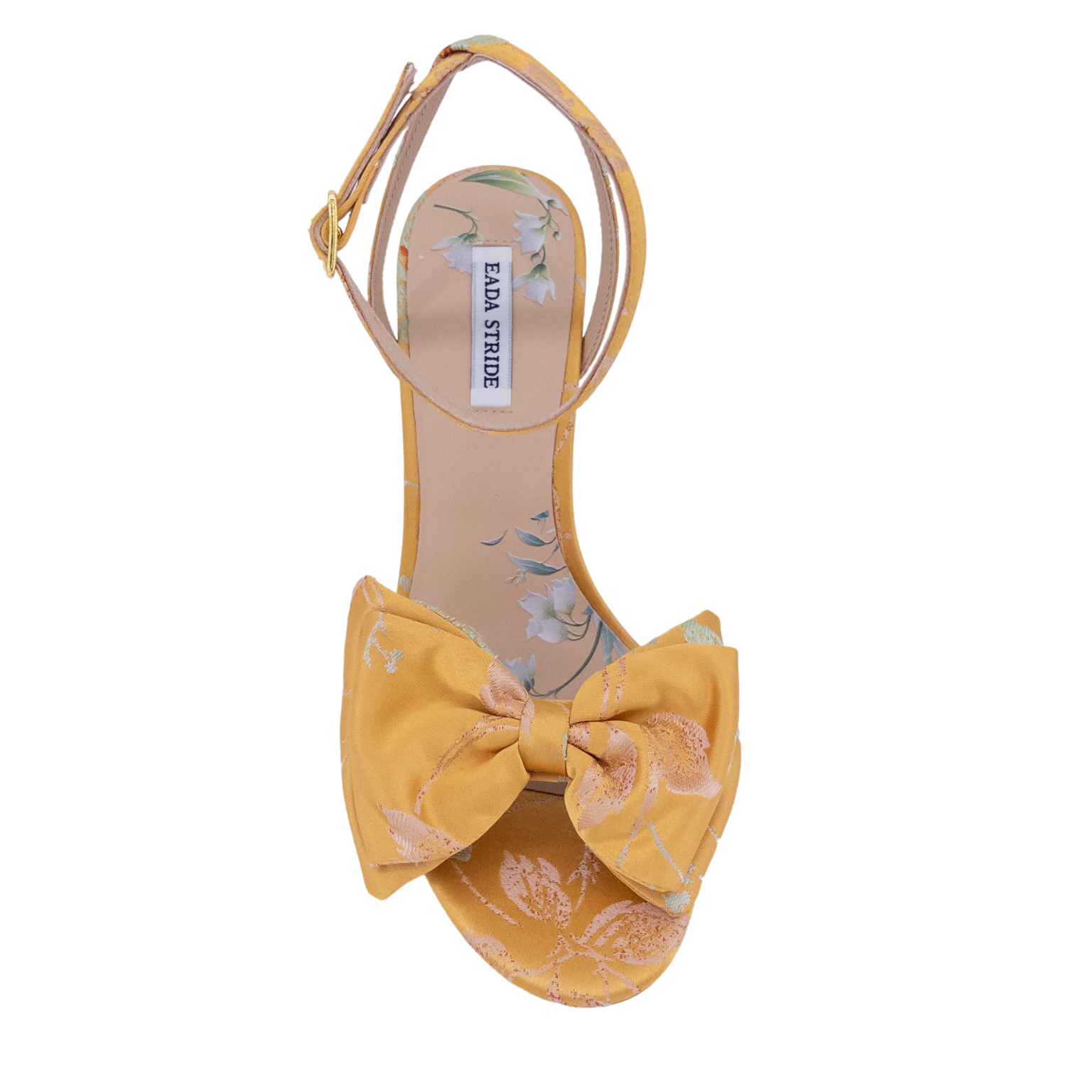floral satin sandals wholesale; women’s bow detail evening shoes; resortwear heels manufacturer; elegant summer sandal supplier; occasion shoes with floral print
