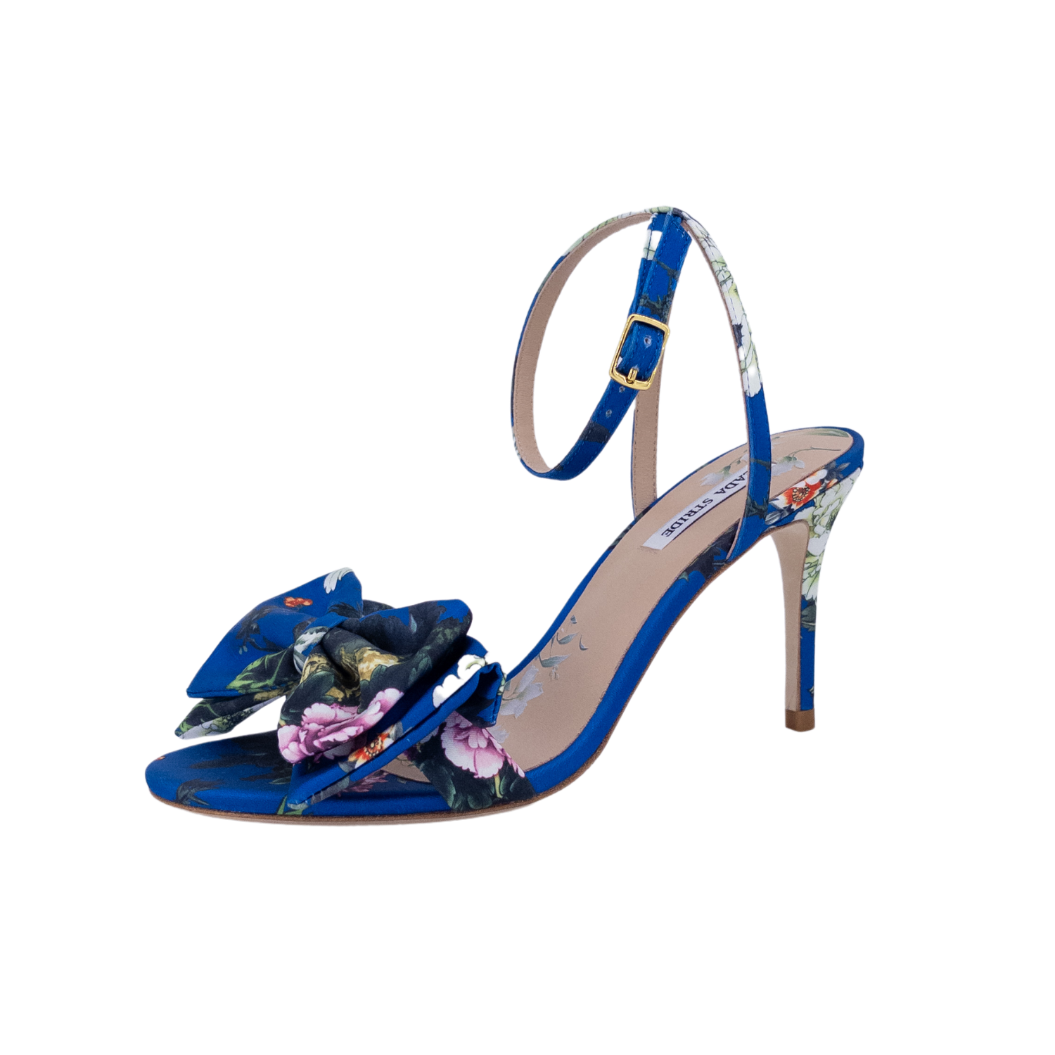 floral satin sandals wholesale; women’s bow detail evening shoes; resortwear heels manufacturer; elegant summer sandal supplier; occasion shoes with floral print