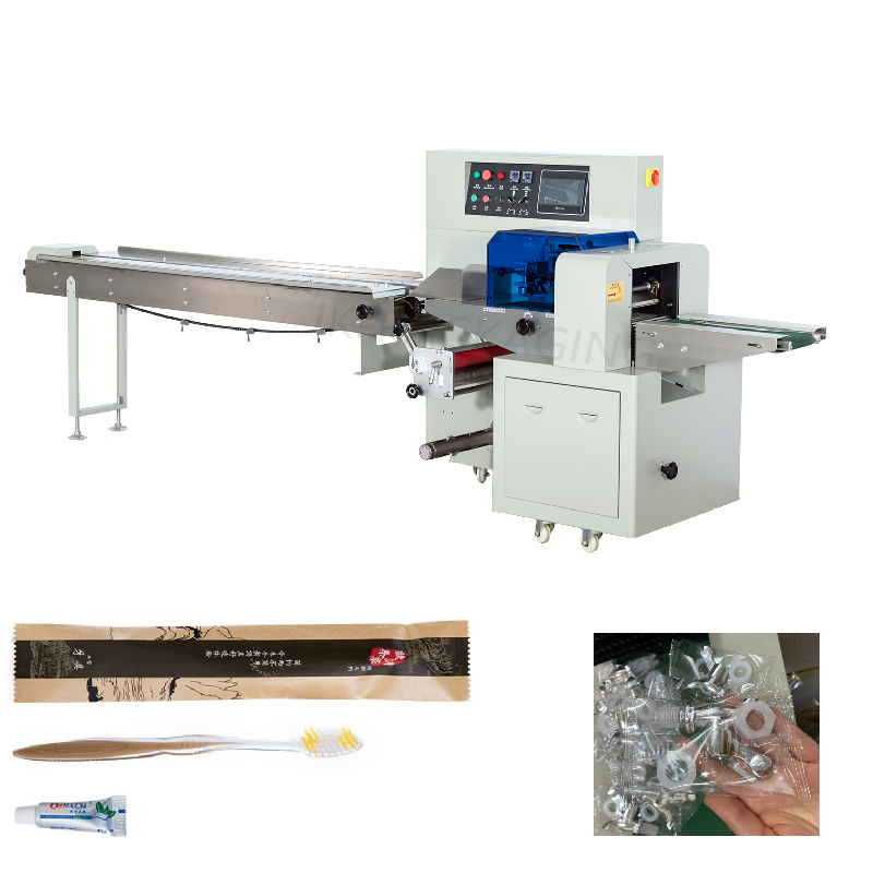 flow pack wrapping machine, flow packing machine, horizontal flow wrap packing machine, horizontal packing machine, pillow packing machine