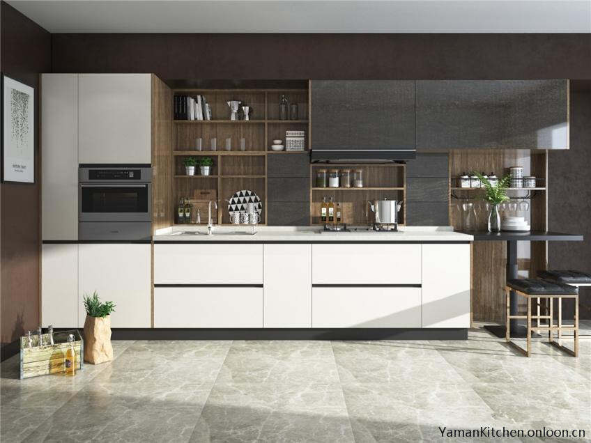 Yaman Acrylic kitchen,handle free, wooden cabinet. open cabinet.Italy design