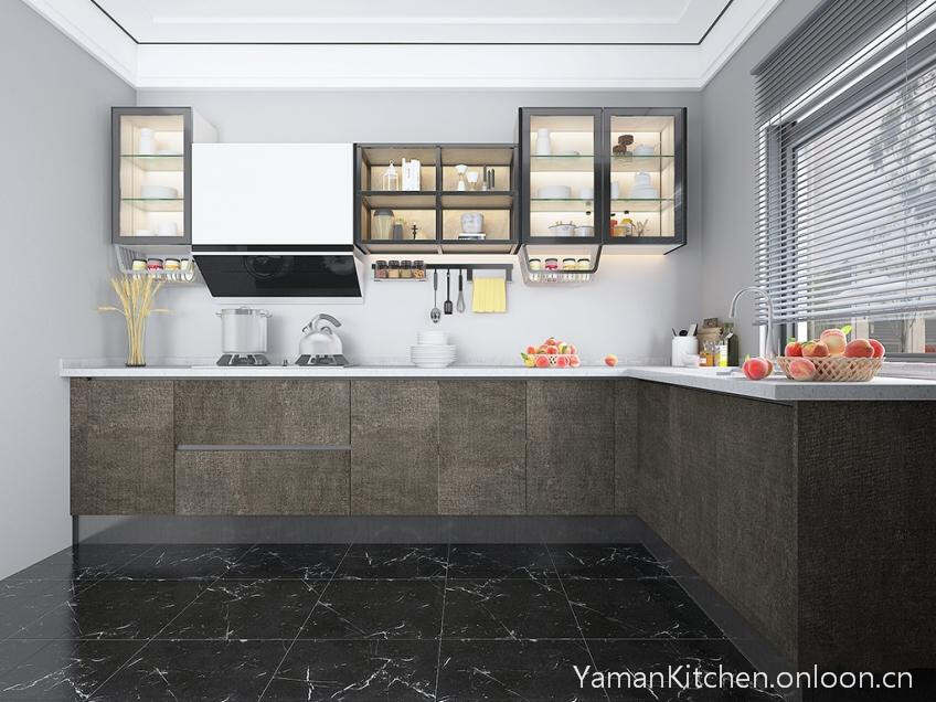 Yaman Modern kitchen supplier with glossy marble tiles finish door