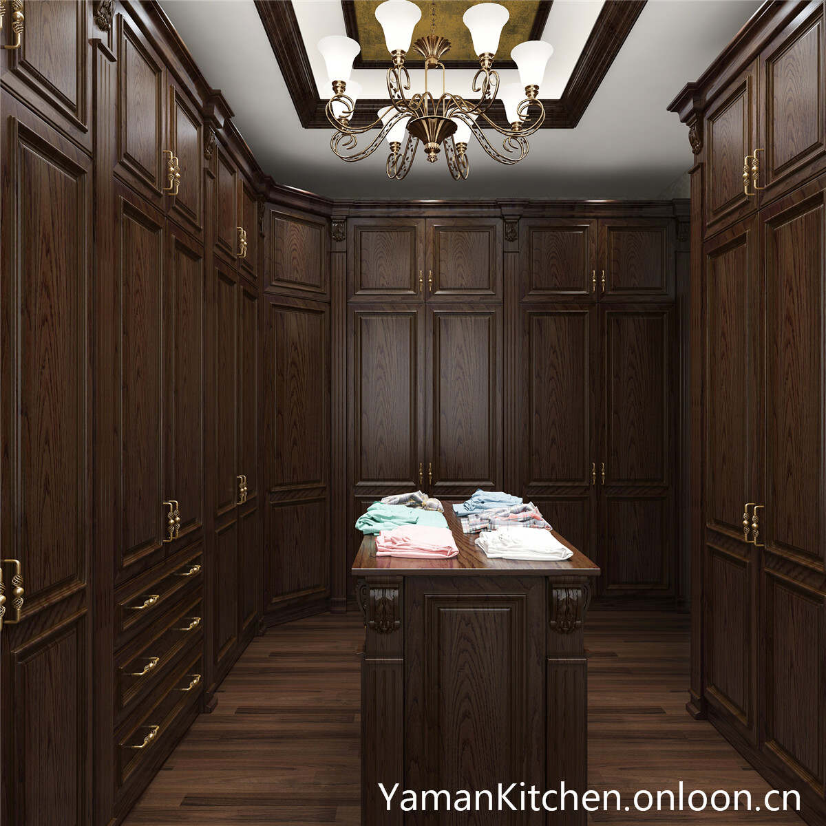 Yaman Wood Grain SolId Wood Classic Walk in Closet of Best Bedroom Wardrobe WIC003