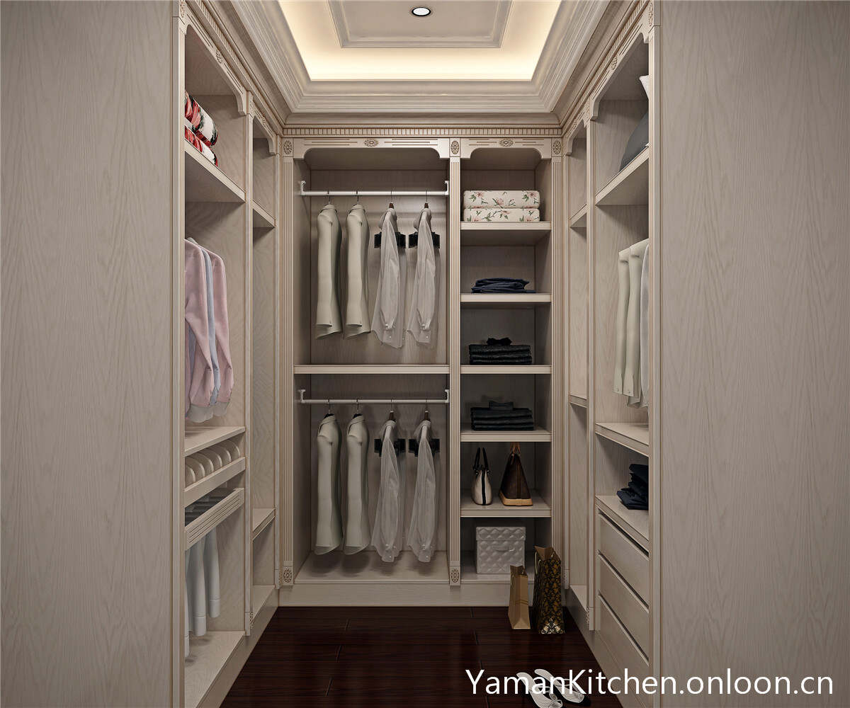 Yaman White Classic Wood Grain Walk in Closet of Best Bedroom Wardrobe WIC005