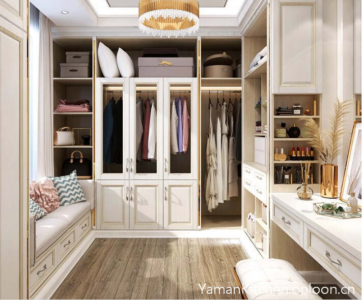 2020 Yaman White Classic Wood Grain Walk in Closet of Best Bedroom Wardrobe WIC007