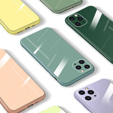 2020 nueva llegada colorida funda de vidrio templado a prueba de golpes de silicona líquida para iPhone 11 / iPhone 11 Pro / iPhone 11 Pro Max