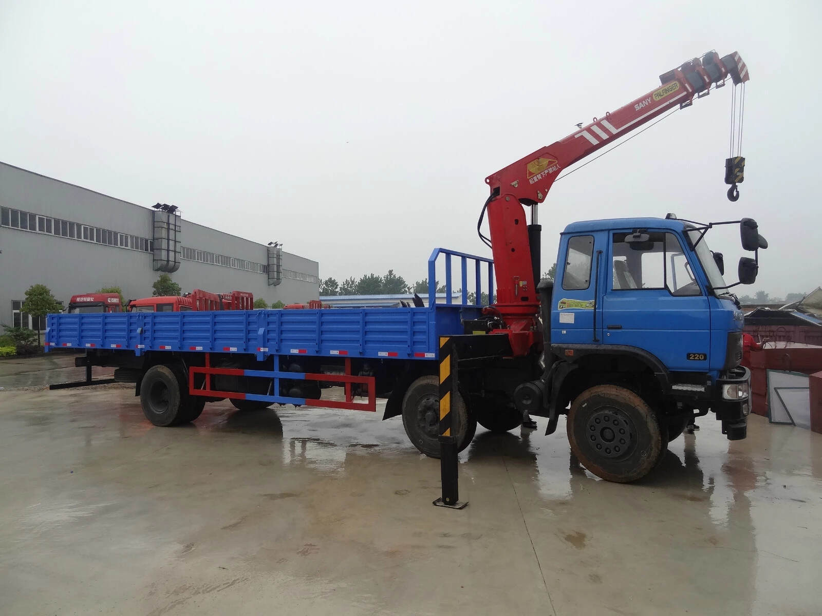 flatbed with crane truck