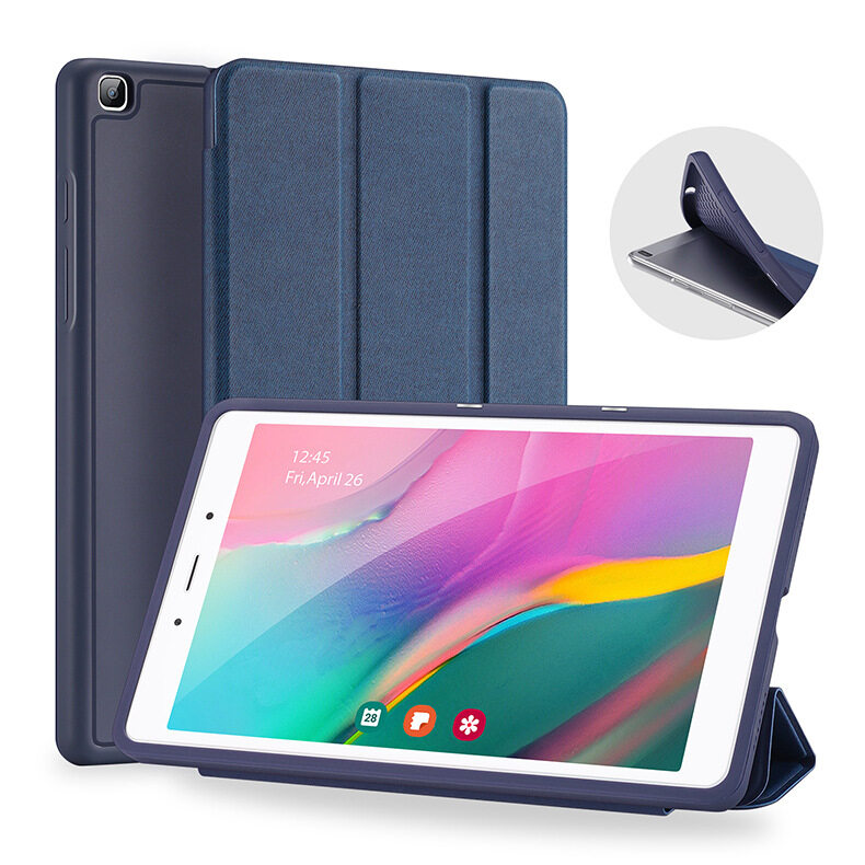 Funda estilo folio de cuero con soporte de tres pliegues y base interior de TPU para Galaxy Tab A 8.0 2019