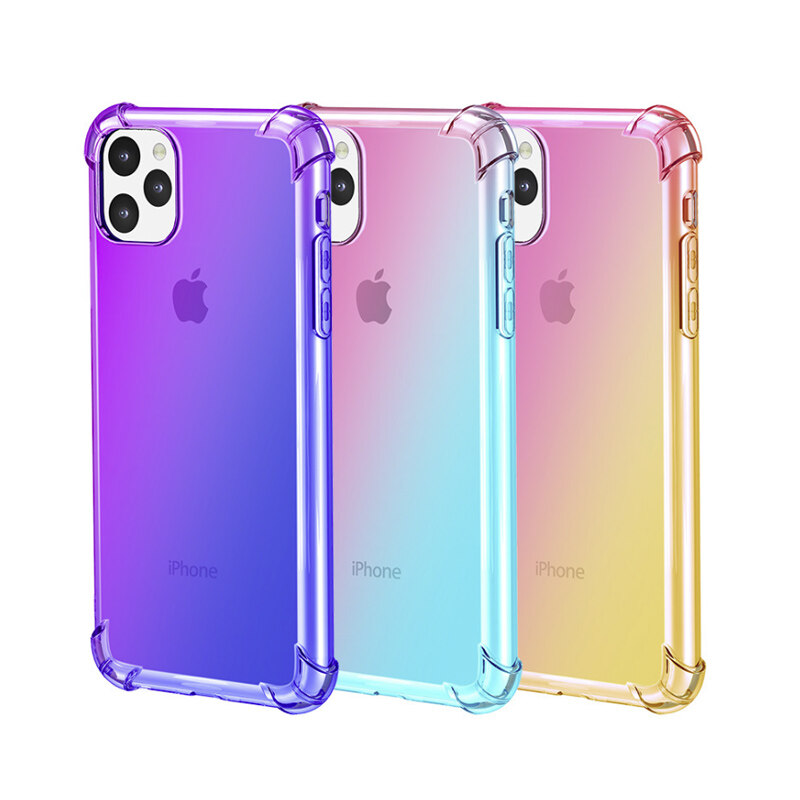 Atacado barato à prova de choque do arco-íris gradiente de mudança de cor tpu claro phone case capa traseira para iphone 11 pro max