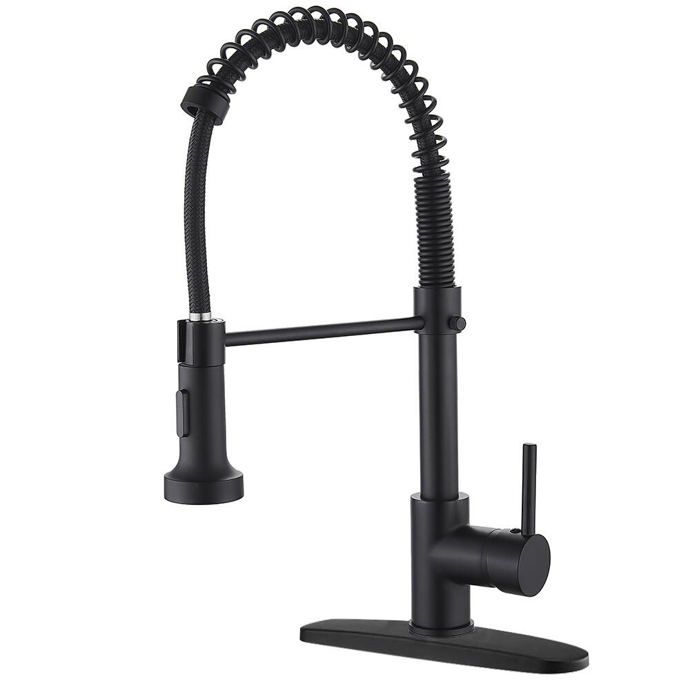 Kitchen Faucet,Commercial Matte Black Spring Kitchen Sink Faucet with Pull Down Sprayer,Lead Free Single Handle Solid Brass Bar