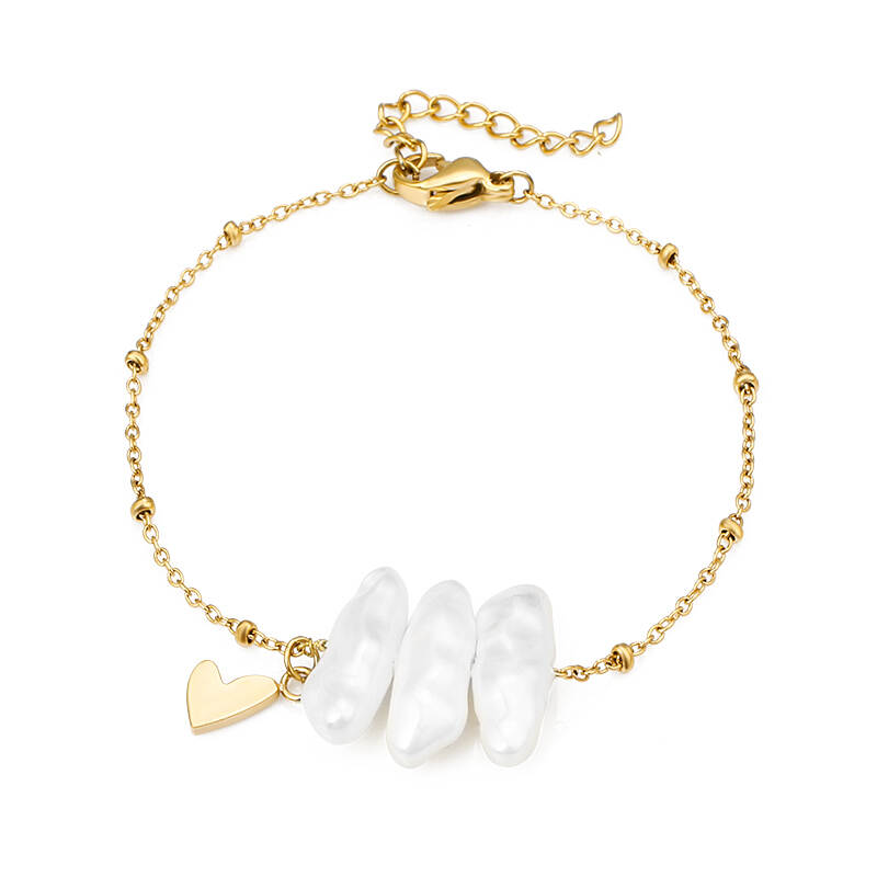Fashion Bijoux Gold Exaggerated Simple Bracelet Heart With Pearls Stainless Steel Jewelry Women Bracelet