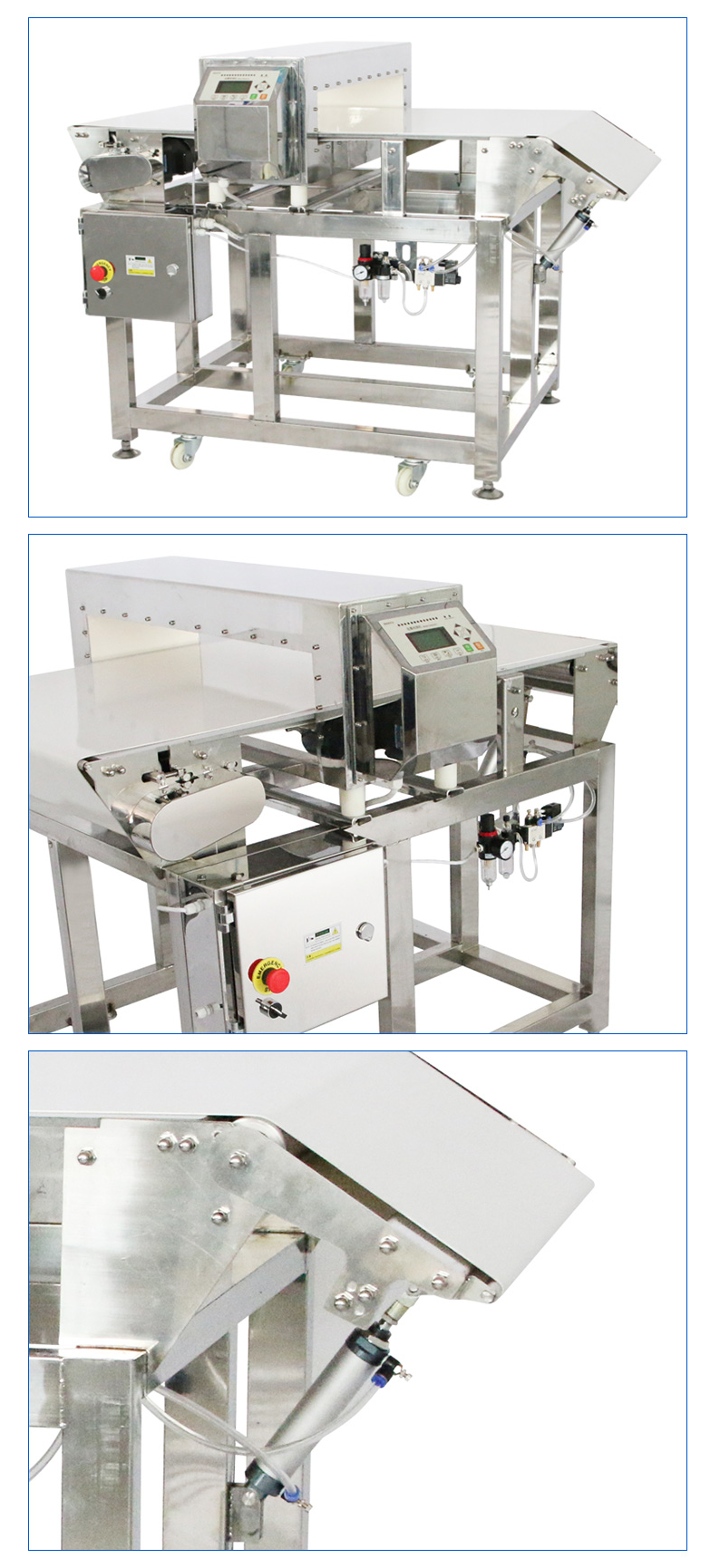 Lifting and rejecting metal detector for biscuits, bread, chocolate manufacturer factory