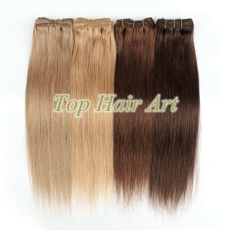 Machine made hair wefts, 100% top quality human hair, Remy cuticle hair, silkly straight, 100% tangle free, no shedding