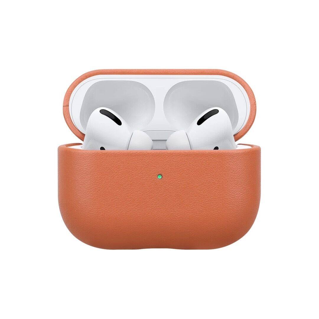 AirPods Pro Vollnarbenledertasche ， [Handgefertigte Serie] Rindsleder AirPods Pro Cover Schutzhaut, tragbare stoßfeste Hülle