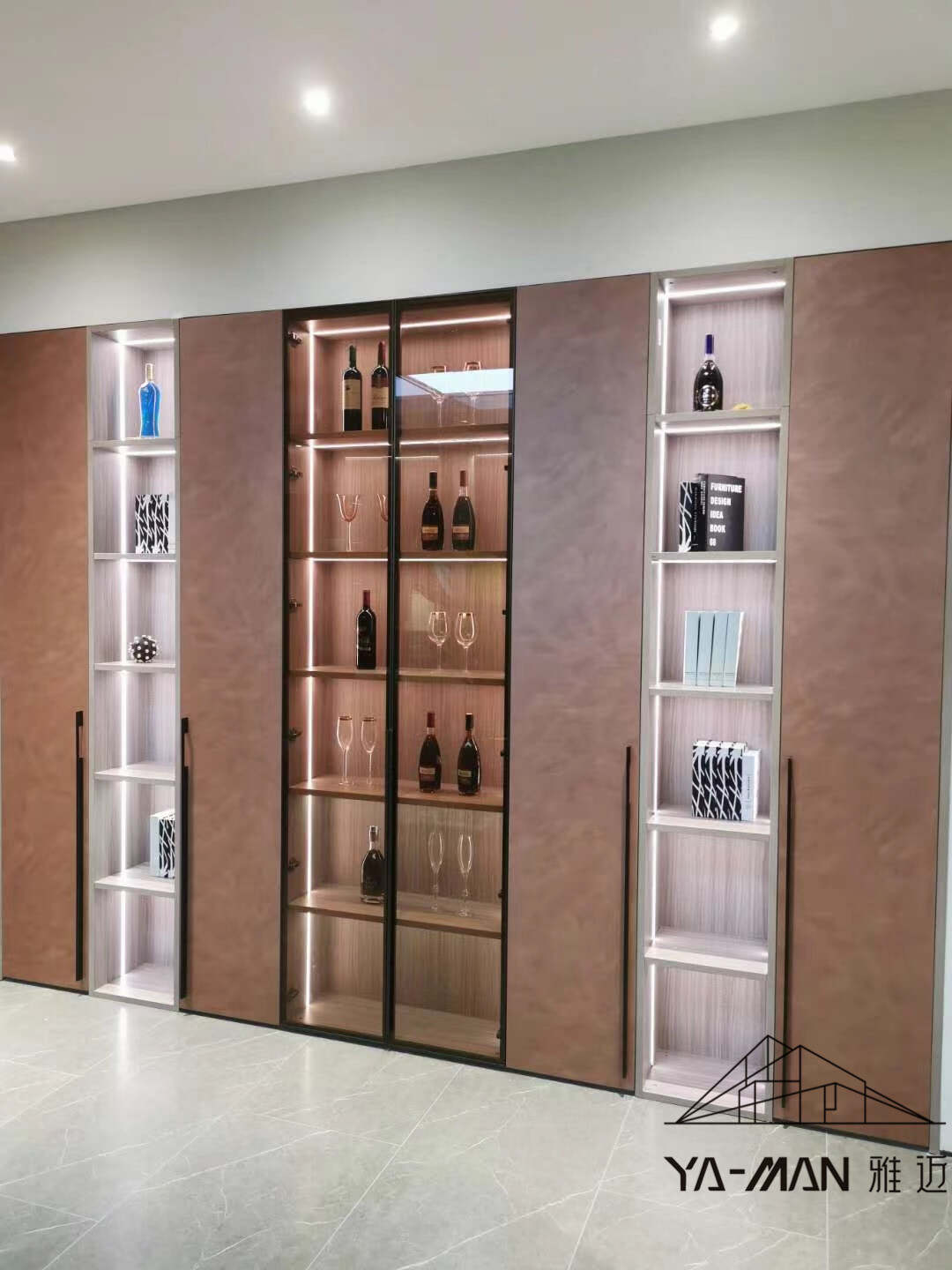 Yaman Acrylic kitchen,glass,hong handle,wine cabinet,with light