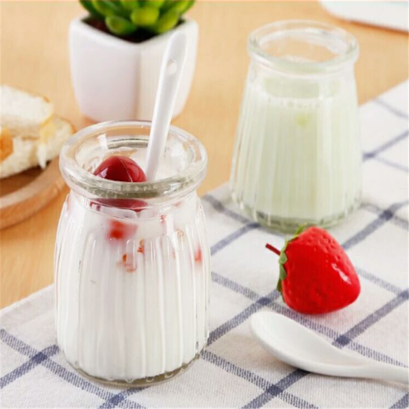 Vertical Striped Pudding Cup Glass Milk Bottle Yogurt Bottle Jelly Bottle