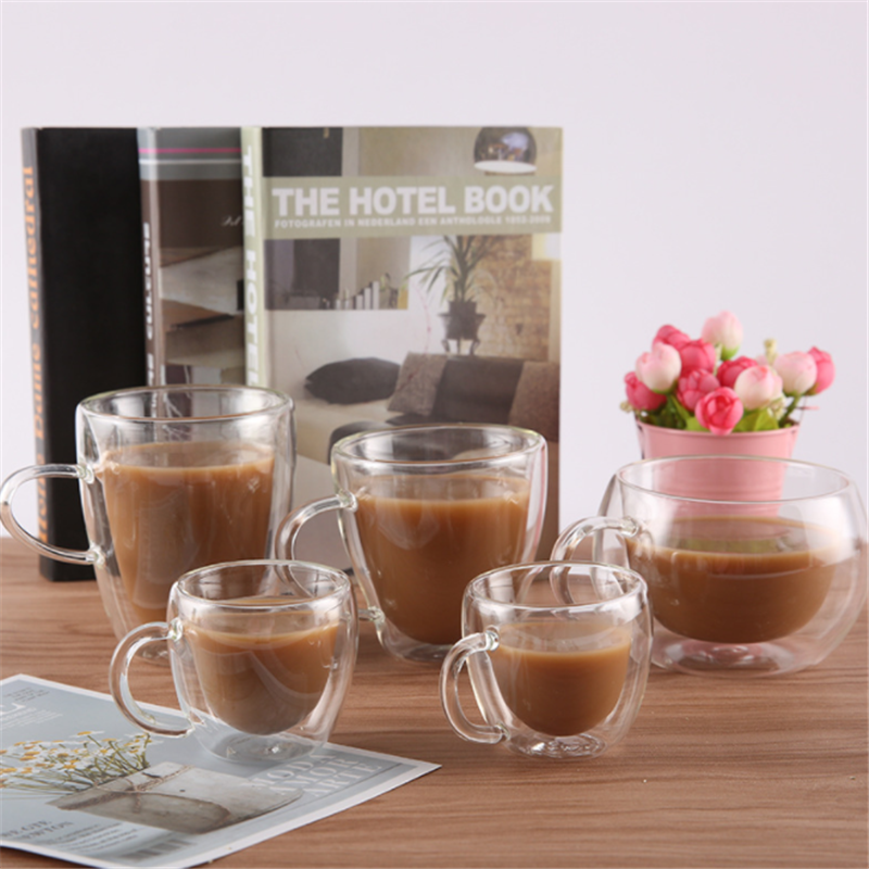 Heat-resistant double-layer glass cup High borosilicate creative glass coffee cup with handle