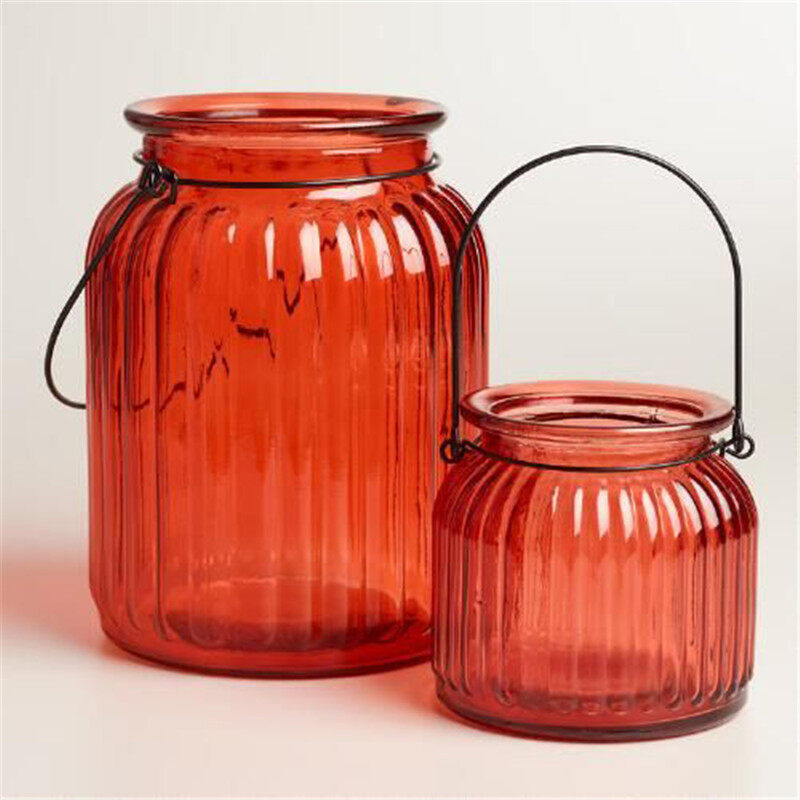 Retro red glass candle jar