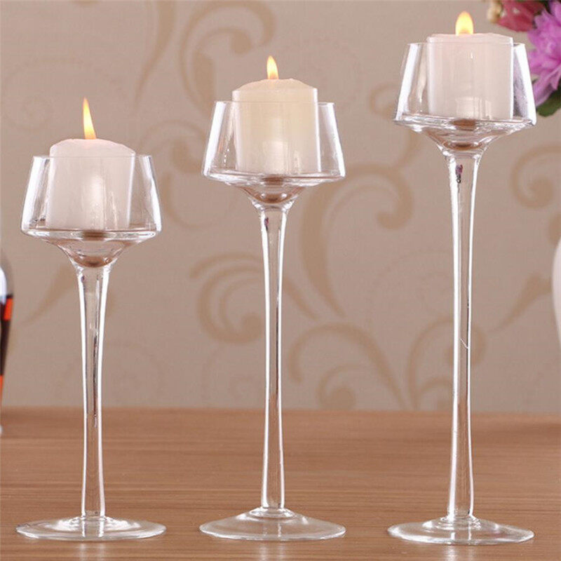 Tall transparent glass candle holder