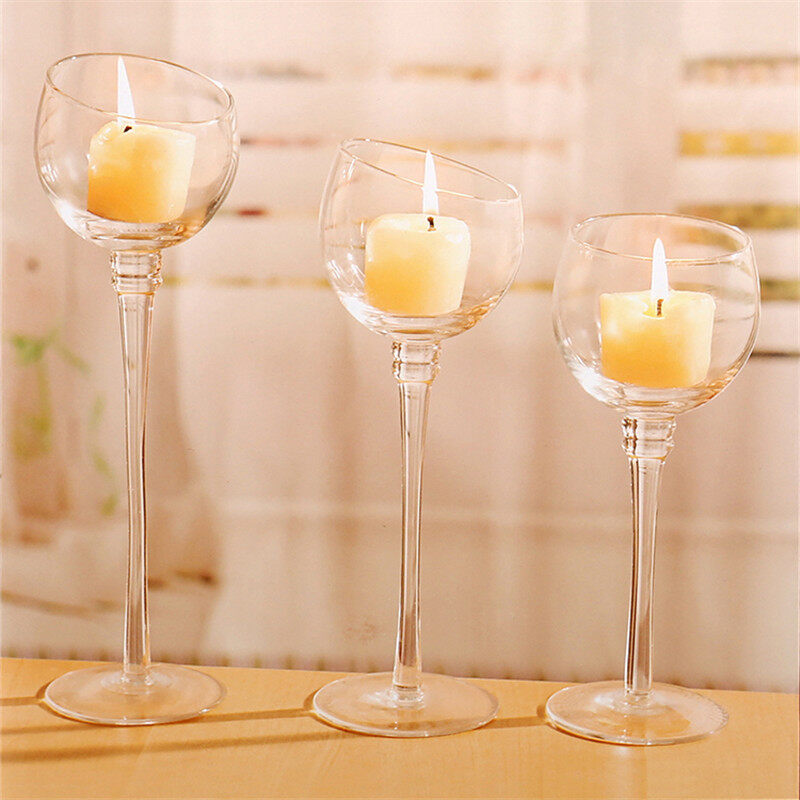 Tall transparent glass candle holder