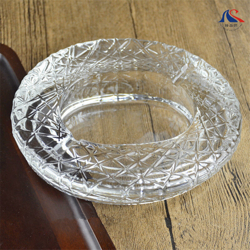 Oval transparent glass ashtray