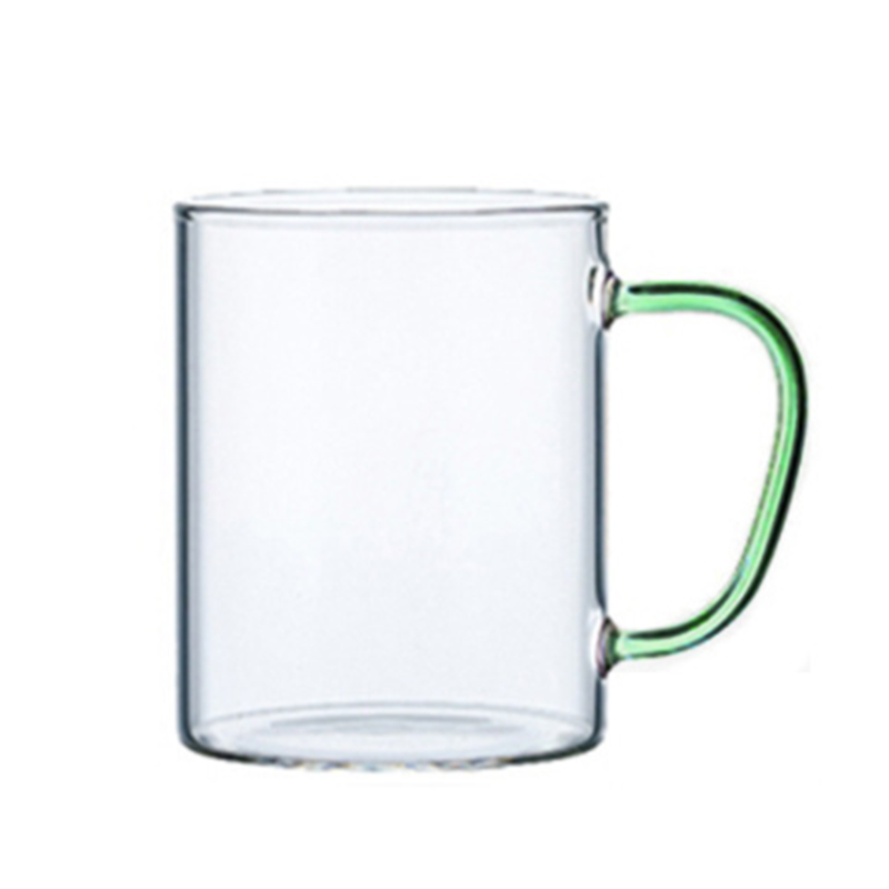 transparent glass cup with handle