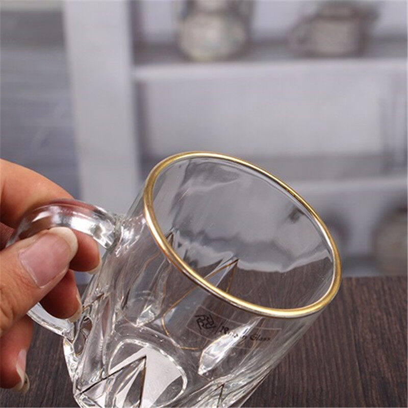 Gold rim pattern glass with handle