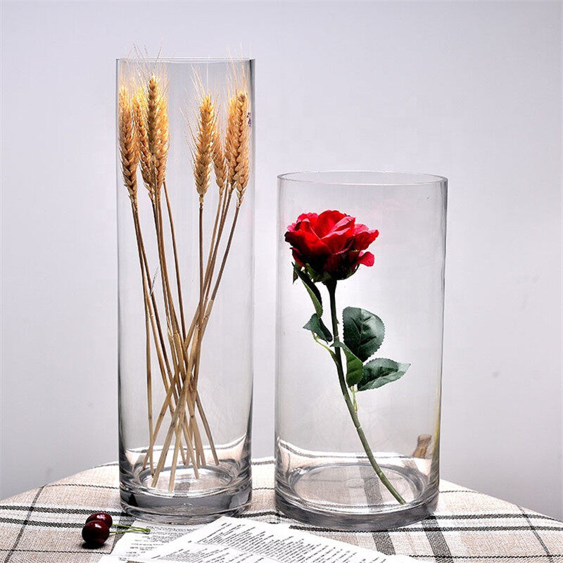 Simple glass vase straight transparent living room floor flower decoration